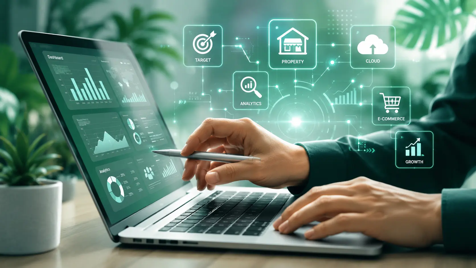 Profesional mengembangkan solusi digital melalui laptop